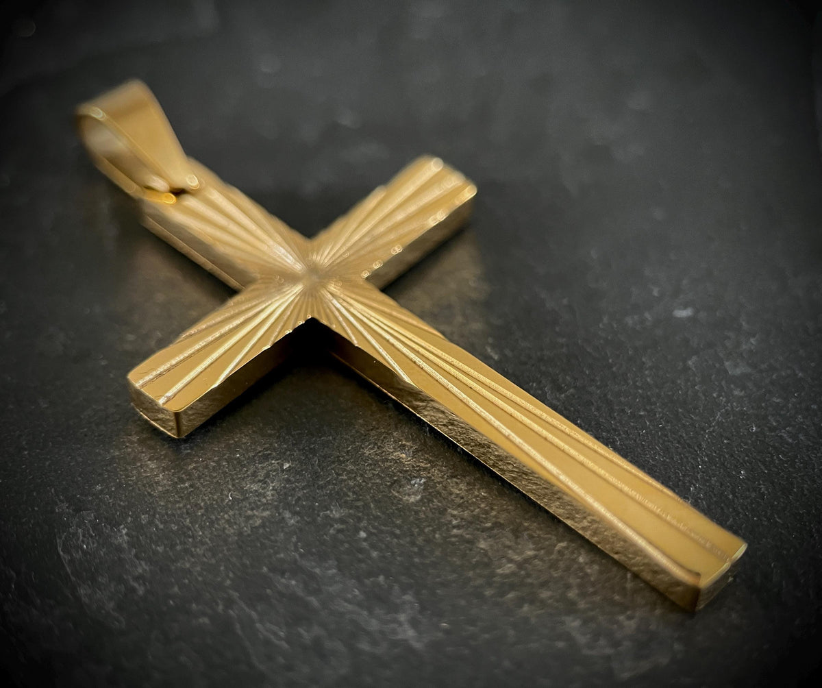 Ornate Engraved Gold Stainless Steel Handmade Simple Minimalist Plain Cross Crucifix Pendant