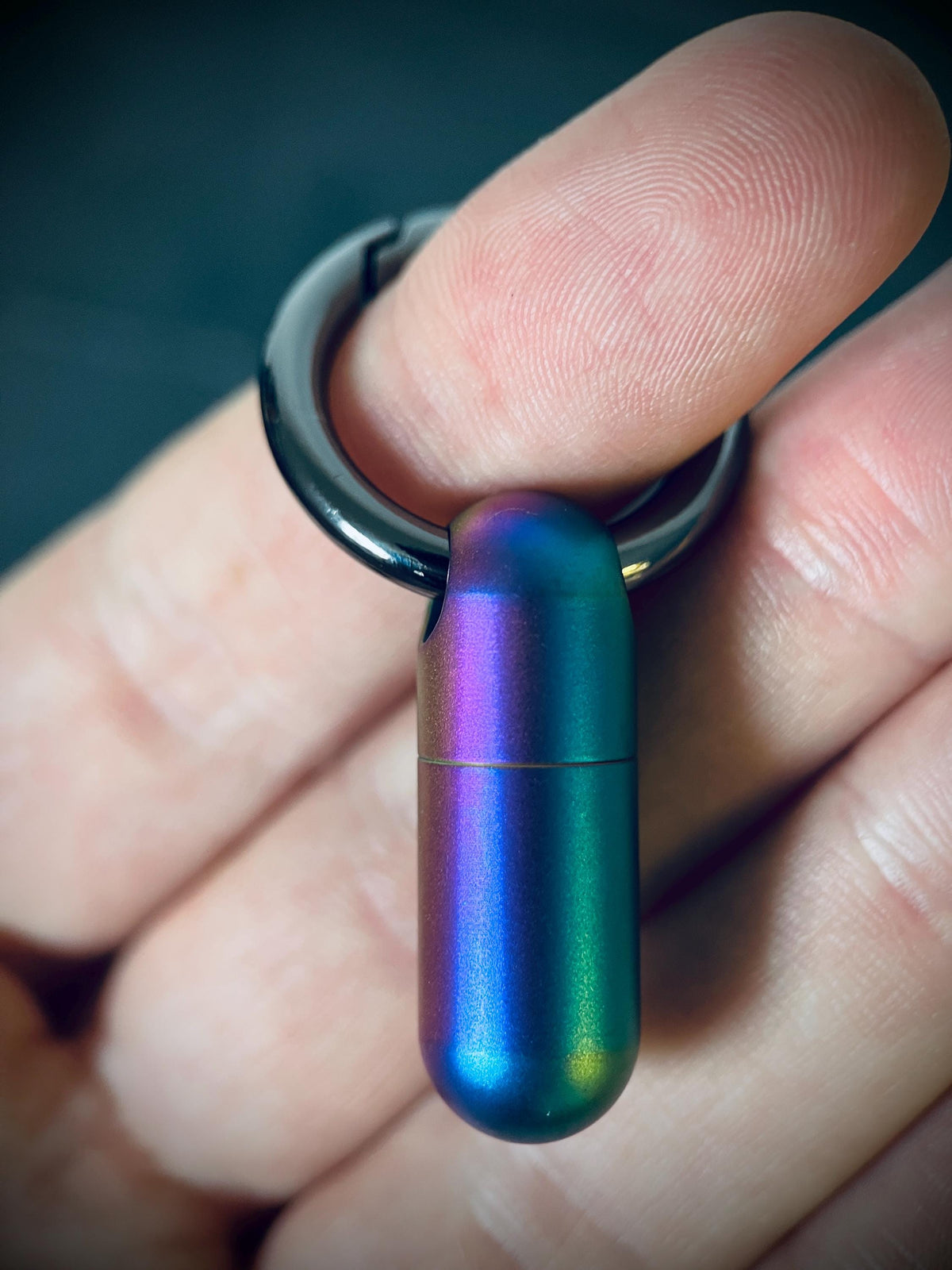 Rainbow Pearlescent Distressed Titanium Waterproof Pill Bottle Capsule Keychain / Keyring / Carabiner / Survival EDC / Container / Pocket