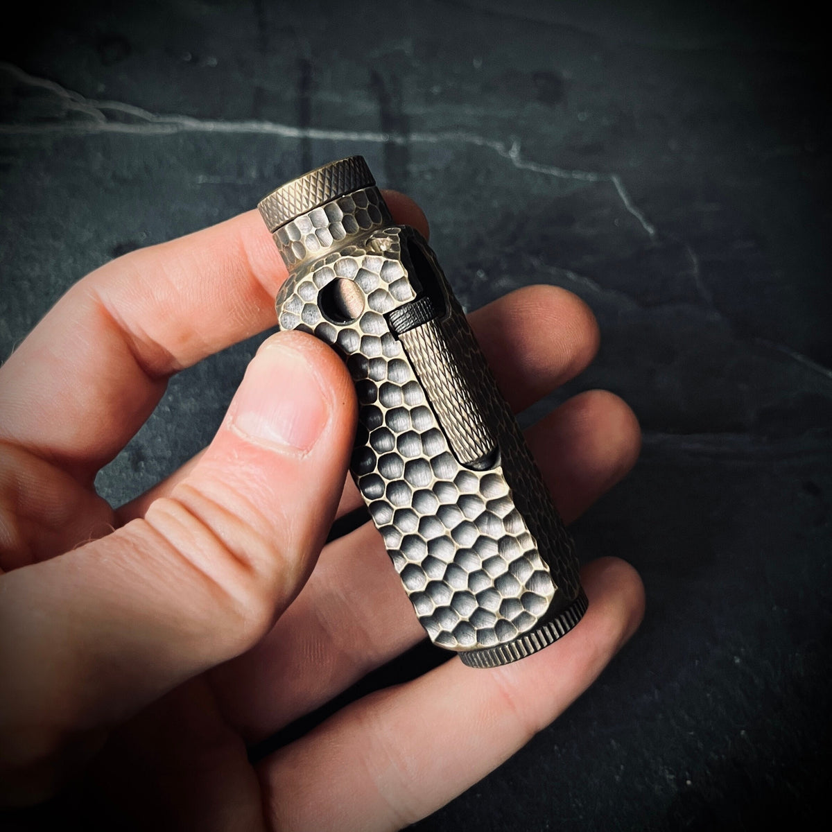 Textured Reptile Skin Vintage Style Solid Brushed Brass Heavy Metal Trench Art War Lighter / EDC / Everyday Carry / Survival Gear