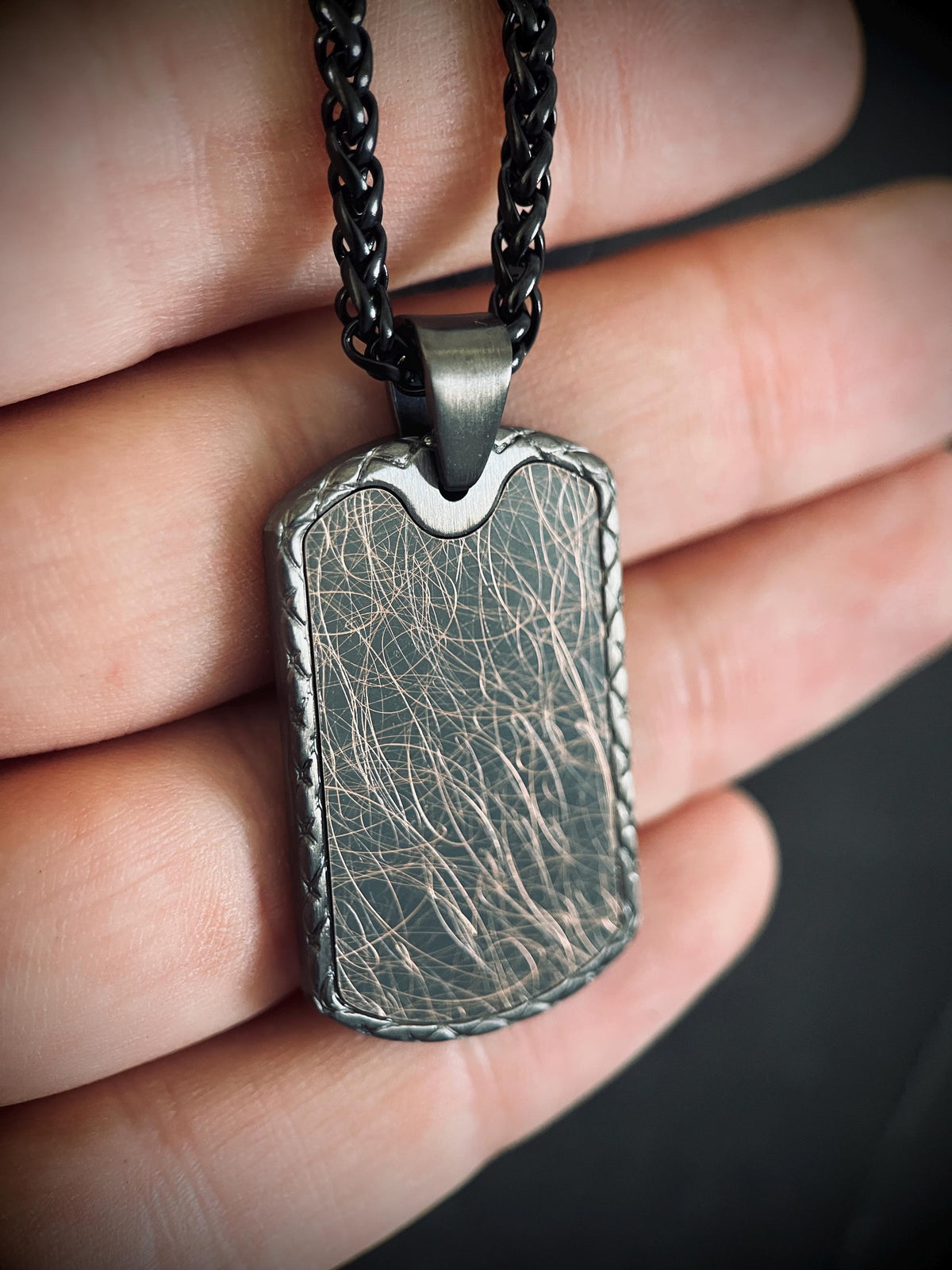 Distressed Gunmetal & Copper Distressed Dog Tag Pendant - Stainless Steel Necklace