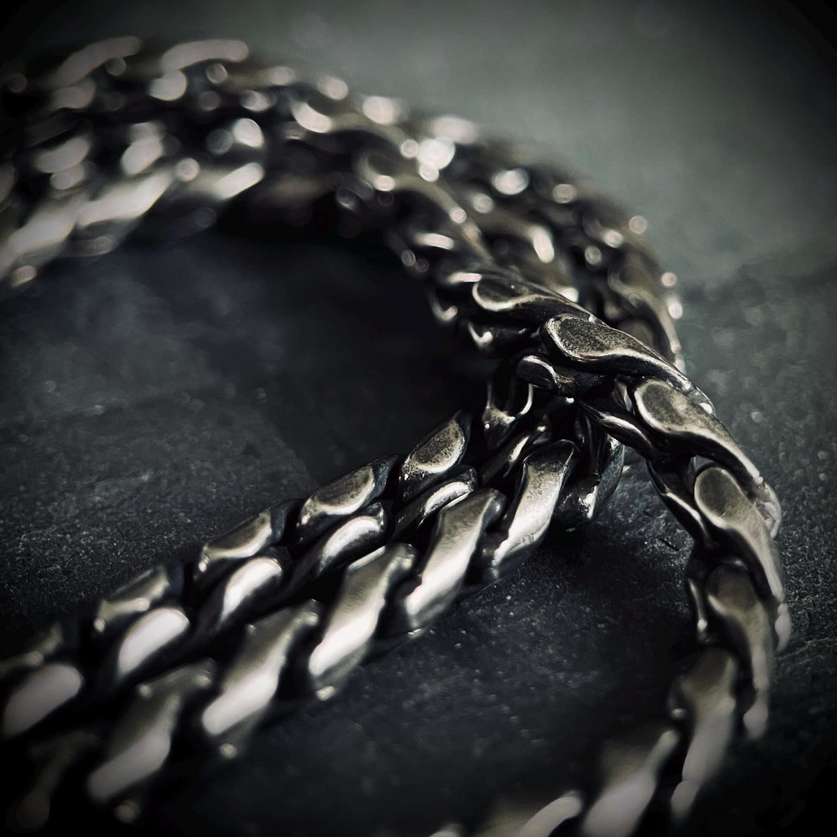Oxidised Simple Stainless Steel Matte Silver Thick Chunky Heavy Wheat Chain Necklace - Mens / Style / Minimalist - 60cm