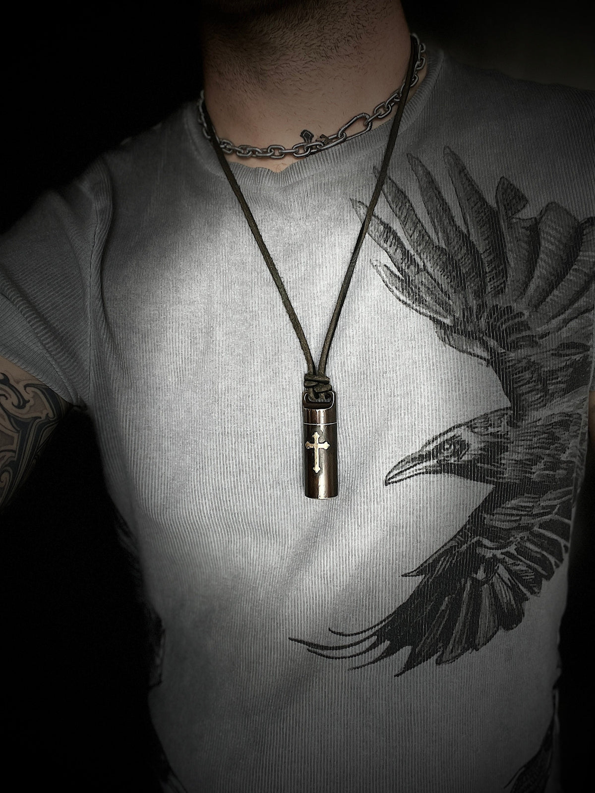 Rustic Brass Shotgun Shell Stash Capsule Necklace - Large Cross Crucifix Pendant