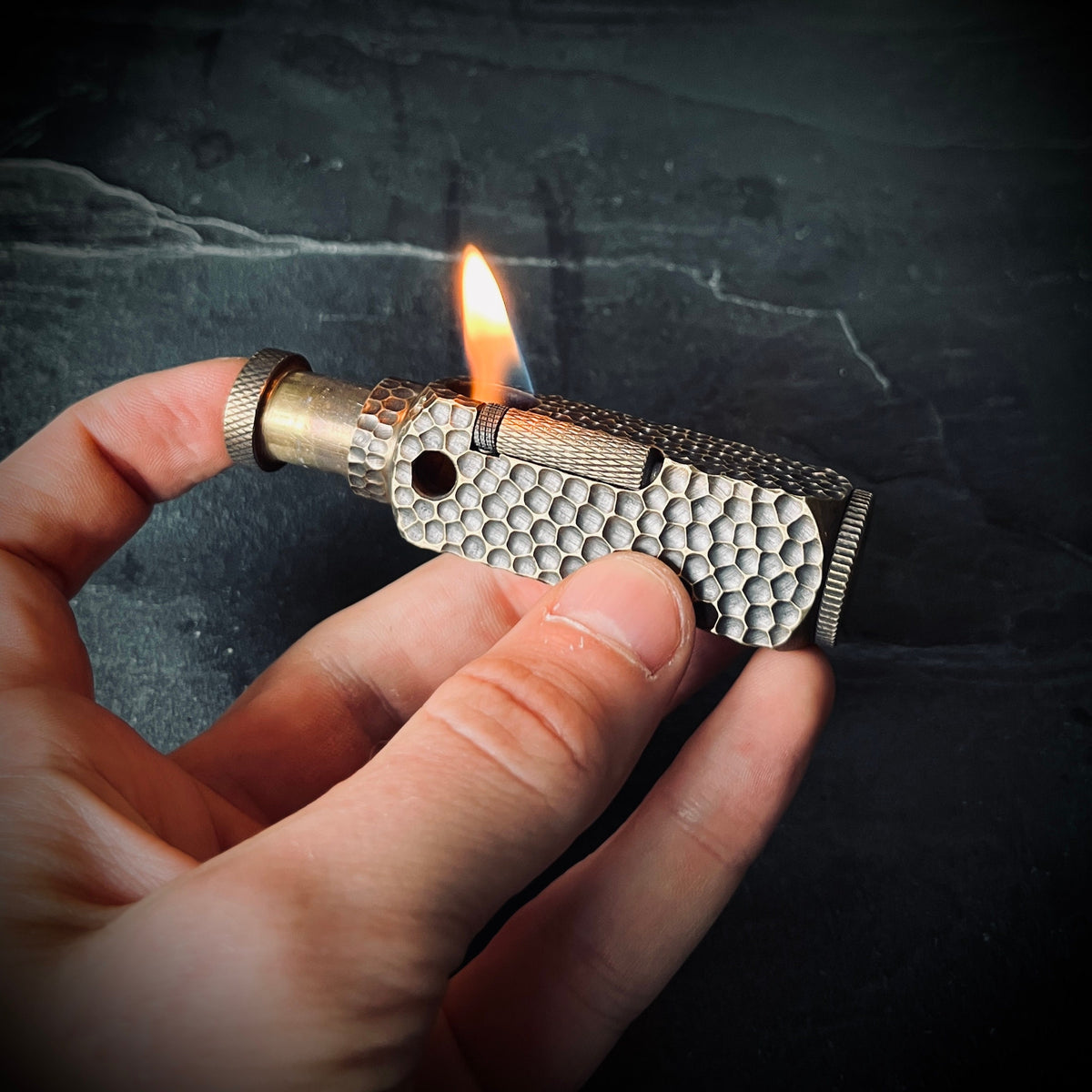 Textured Reptile Skin Vintage Style Solid Brushed Brass Heavy Metal Trench Art War Lighter / EDC / Everyday Carry / Survival Gear