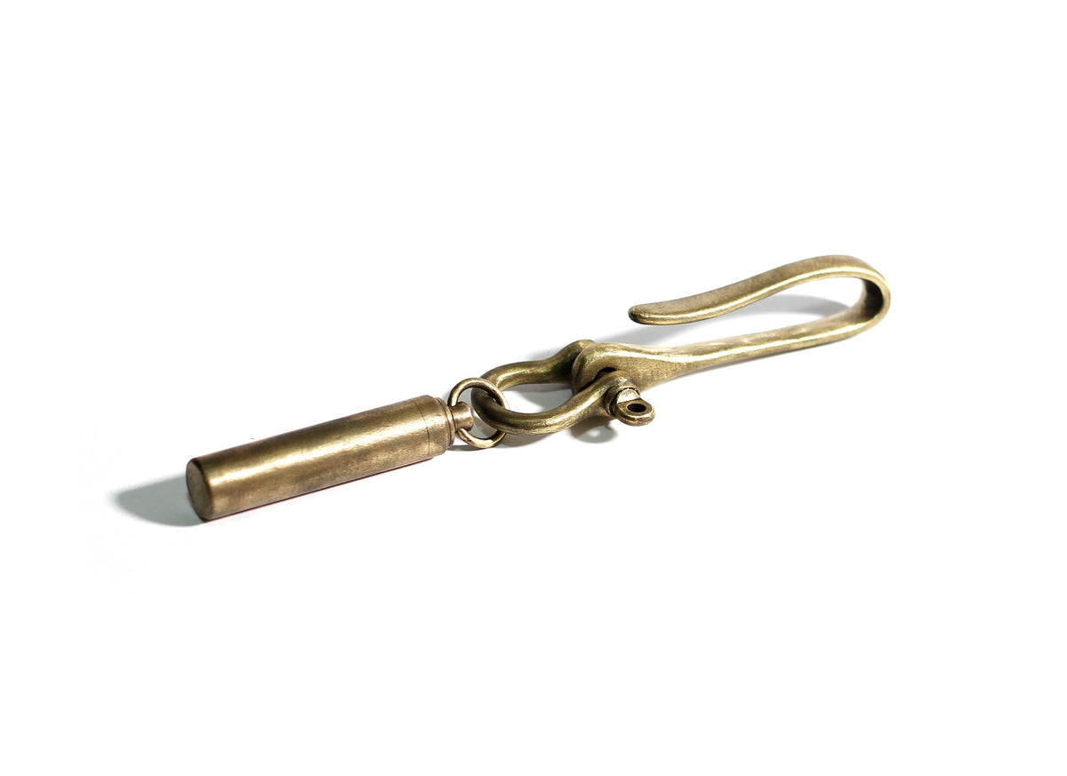 Distressed Brass Belt Hook Keychain with Stash Capsule