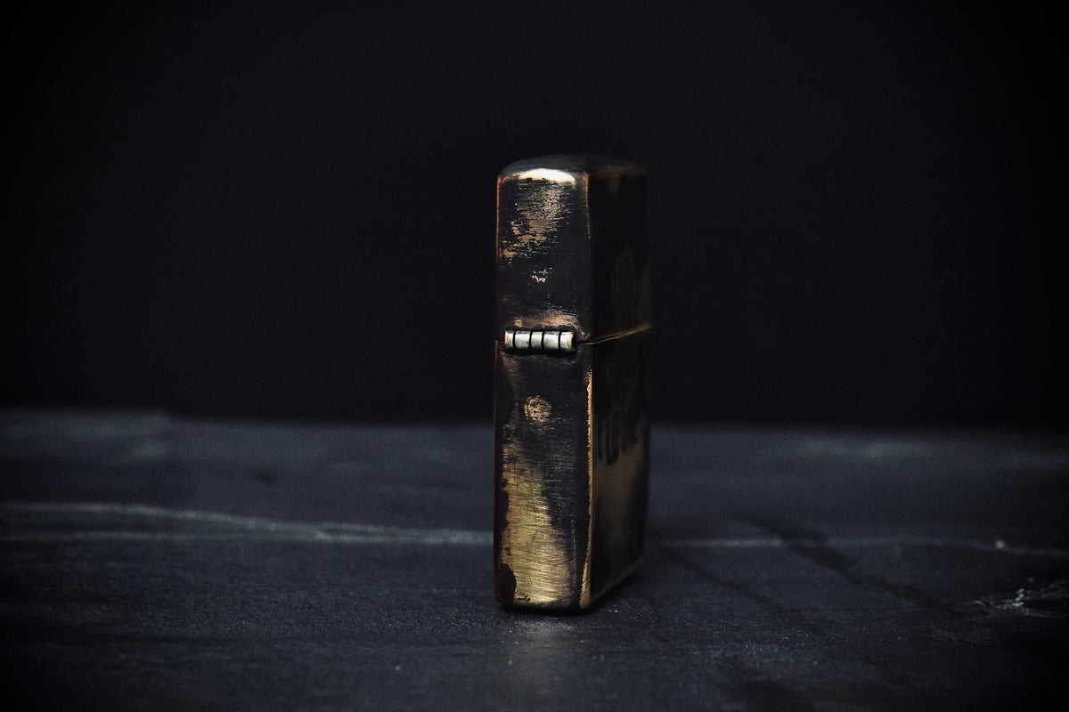 Customised Heavily Distressed & Oxidised Antique Vintage Patina Style Solid Brass Zippo Lighter with Cross Crucifix Emblem / EDC