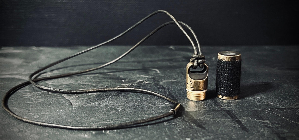 Rustic Solid Brass Small Pill Vial Distressed Shotgun Shell Capsule Stash Urn Pendant with Leather Cord Necklace / EDC / Everyday Carry
