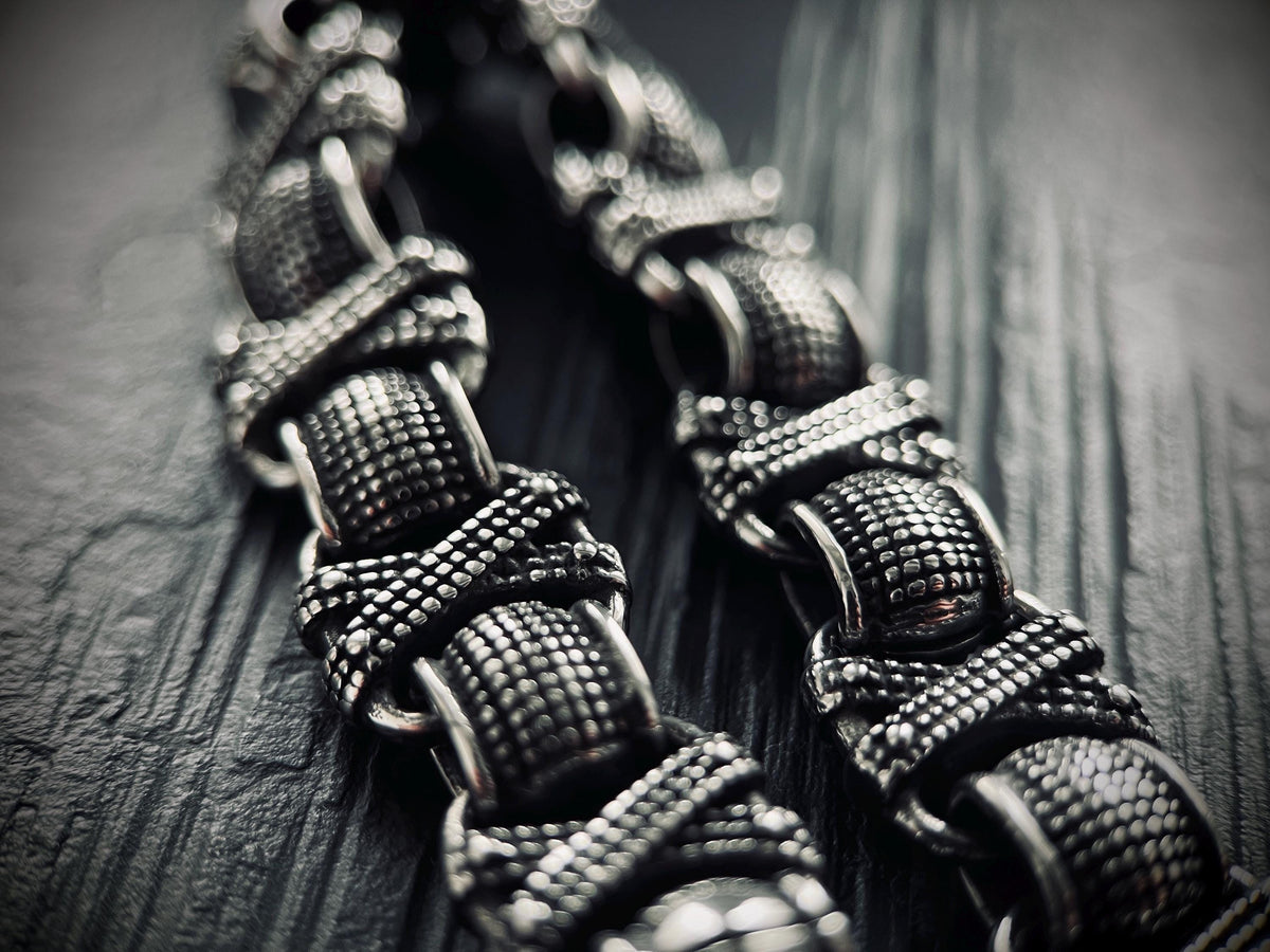 Oxidized Stainless Steel X-Link Bracelet: Chunky Rustic Mens Jewelry