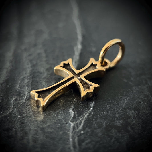 24ct Gold Handmade Classic Minimalist Dainty Small Cross Crucifix Pendant with Presentation Gift Box