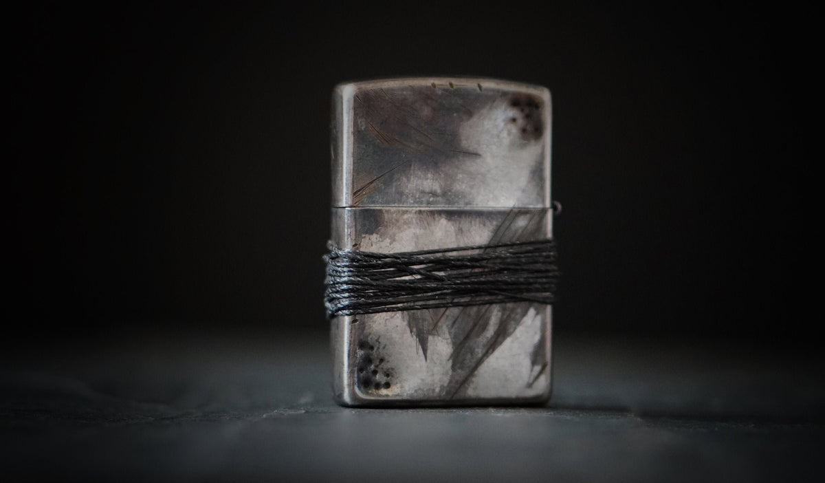 Heavily Distressed Oxidised Battle Damaged Vintage Style Silver Chrome Custom Zippo Lighter with Rope Grip / EDC / Everyday Carry