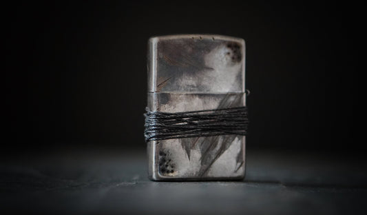 Heavily Distressed Oxidised Battle Damaged Vintage Style Silver Chrome Custom Zippo Lighter with Rope Grip / EDC / Everyday Carry