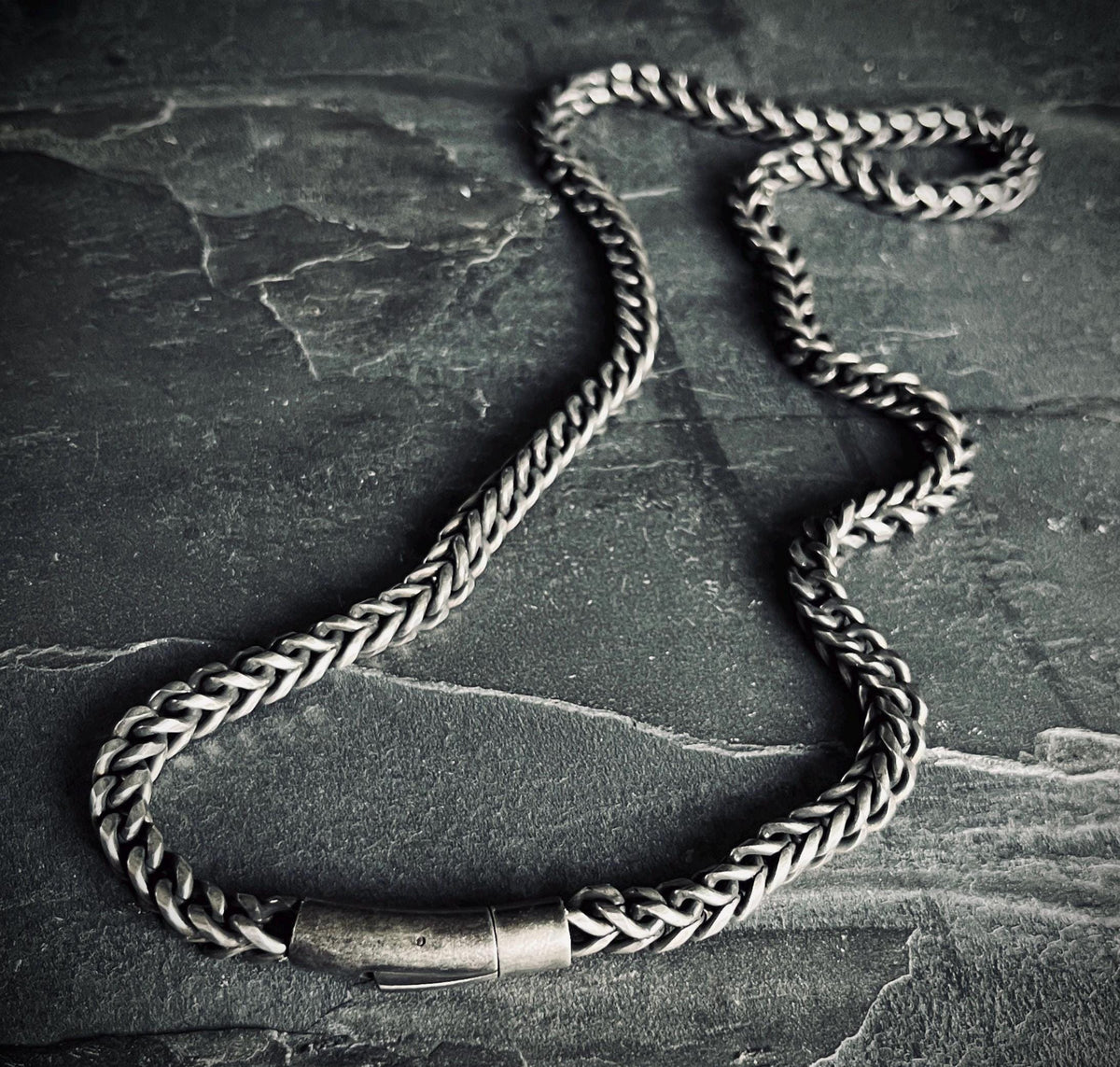 Oxidised Black & Silver Stainless Steel Chunky Thick Heavy Foxtail Chain Necklace - 24” Inches