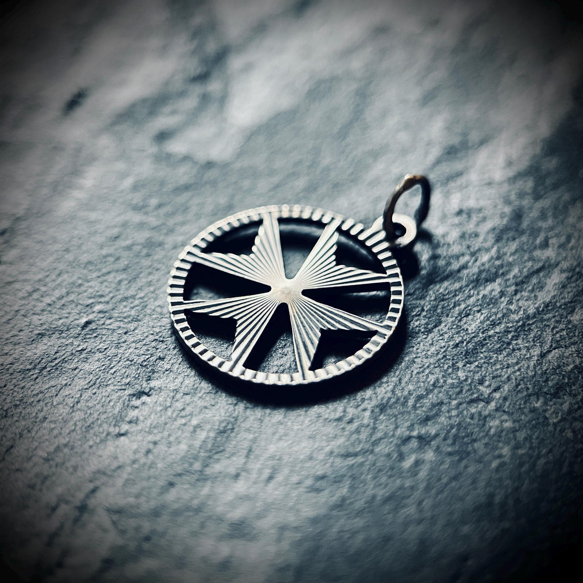 Small Oxidised Sterling Silver Decorative Maltese Cross Pendant – Rustic Crucifix Charm with Engravings