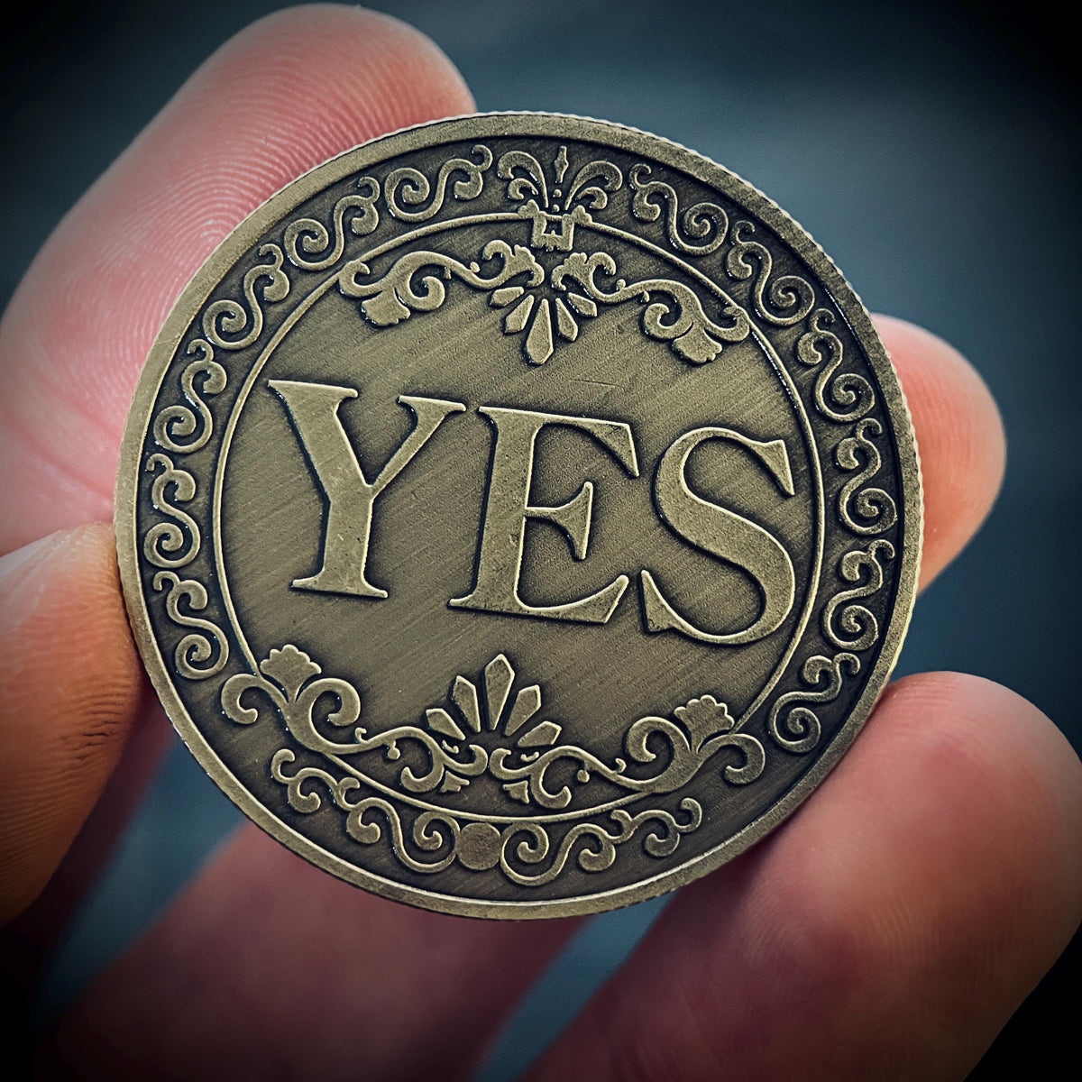 Ornate Brass Decision Coin: Lucky YES/NO Pocket Accessory