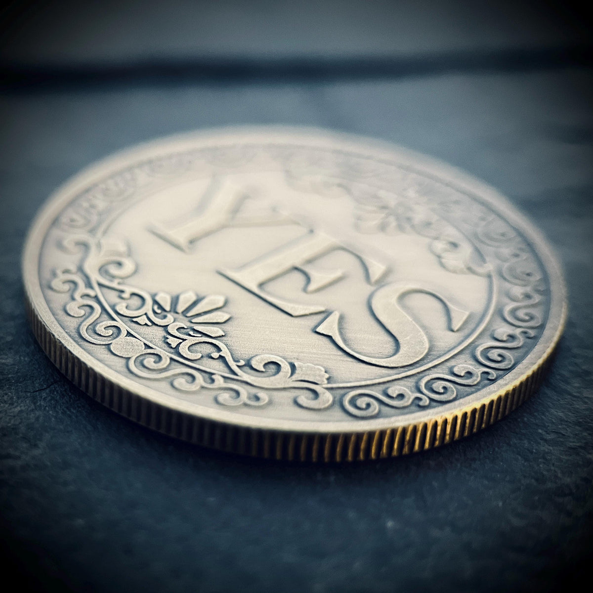 Ornate Brass Decision Coin: Lucky YES/NO Pocket Accessory