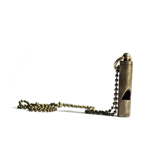 Vintage Distressed Rustic Brass Whistle Pendant Necklace / EDC / Everyday Carry/ Survival / Dog Whistle / Bird Whistle / Emergency