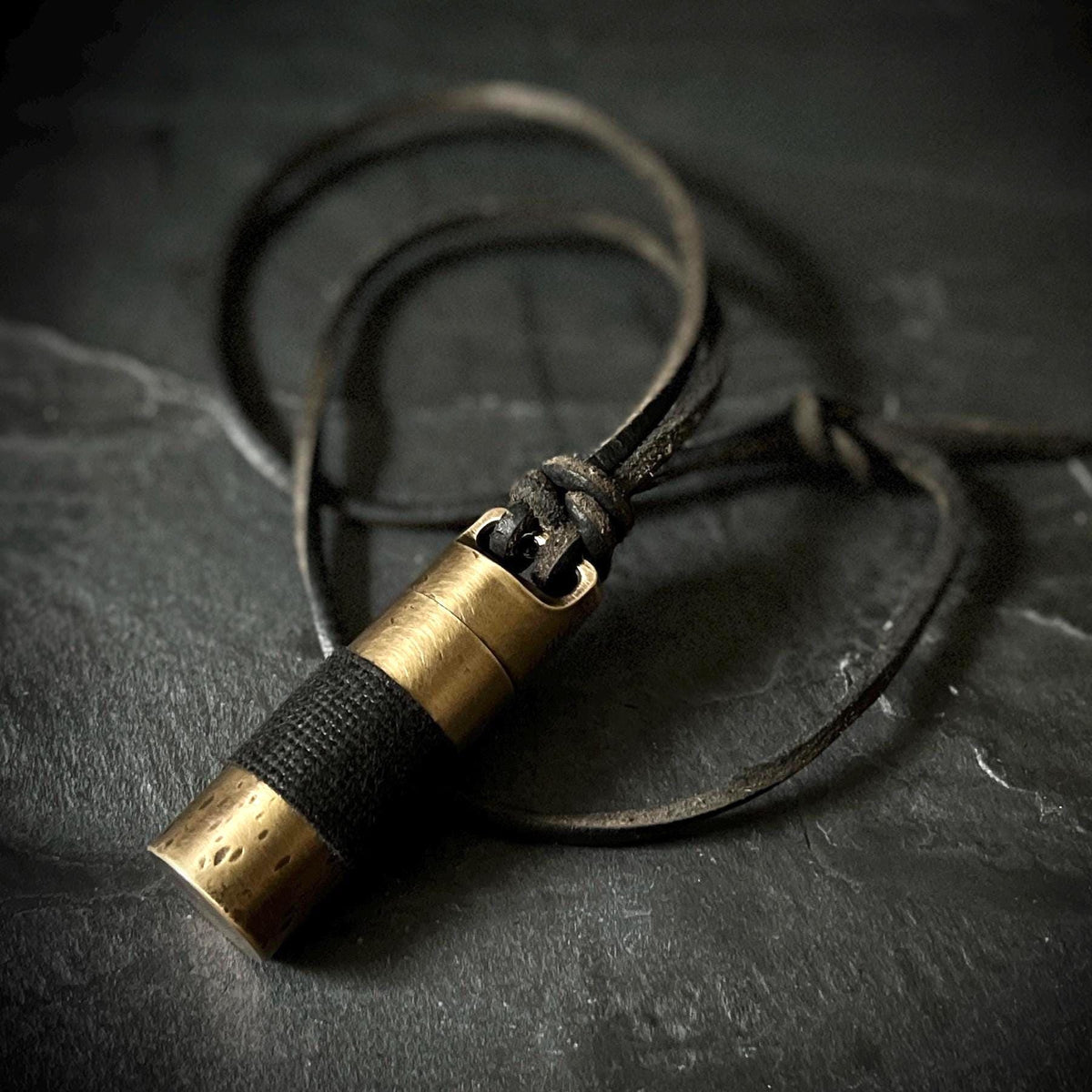 Rustic Brass Pill Vial Necklace: Distressed Capsule Stash Pendant, Leather Cord