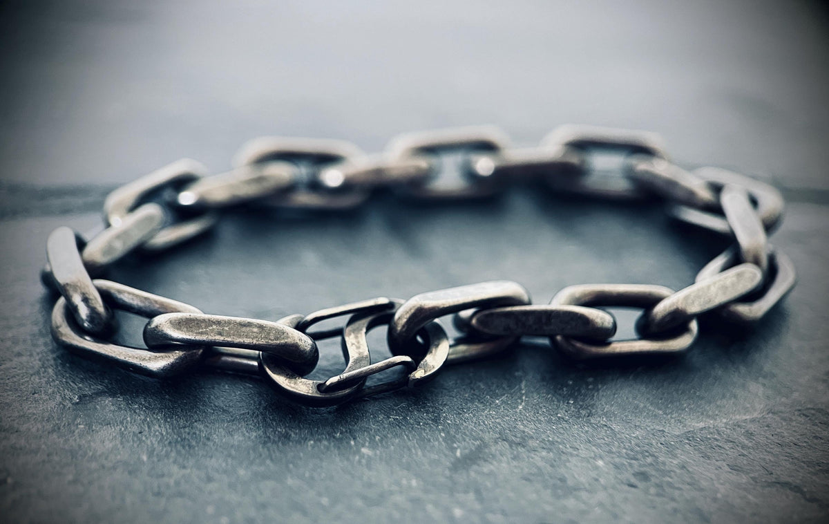 Oxidized Titanium Steel Cable Chain Bracelet – Rustic Mens Jewelry