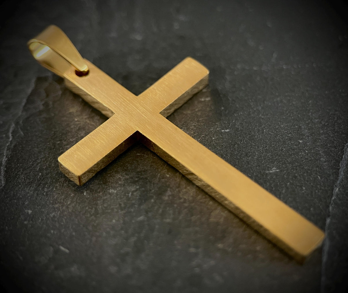 Ornate Engraved Gold Stainless Steel Handmade Simple Minimalist Plain Cross Crucifix Pendant