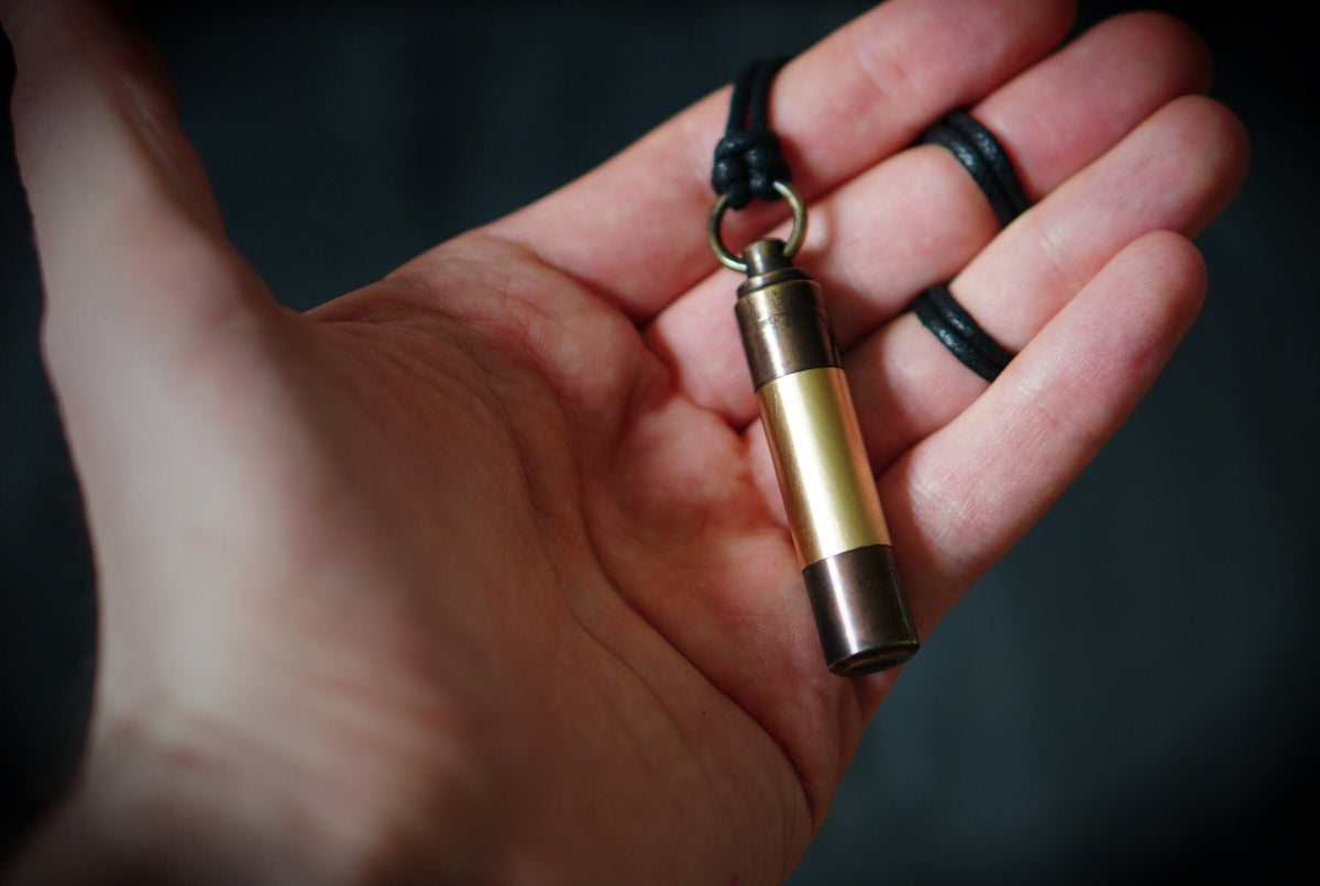 2-Tone High Contrast Brass Capsule Stash Vial Pendant Necklace / EDC / Ashes / Memorial