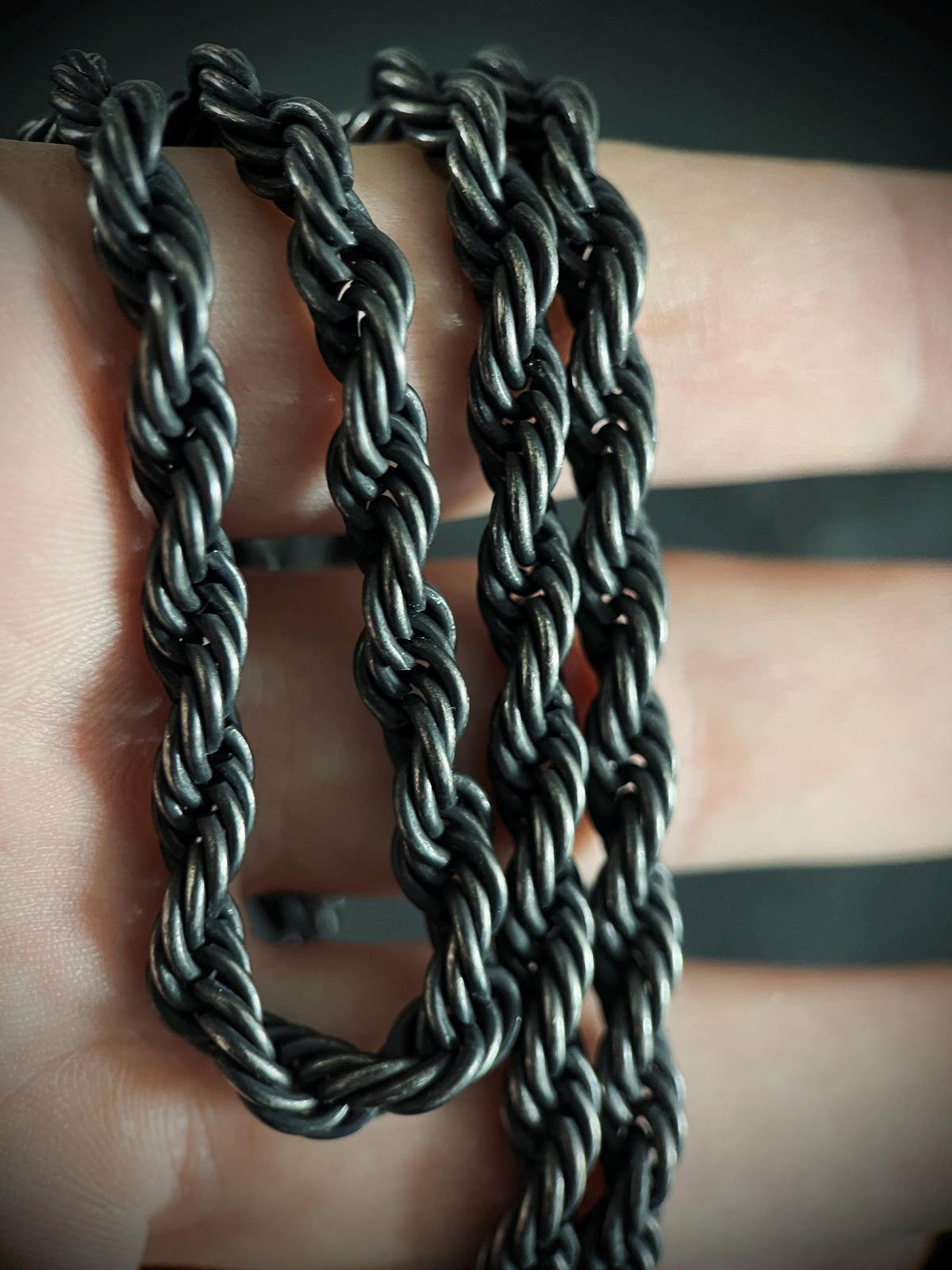 Rustic Chunky Heavy Oxidised Stainless Steel Twisted Rope Chain Necklace - Mens Minimalist Style - 24" Inches
