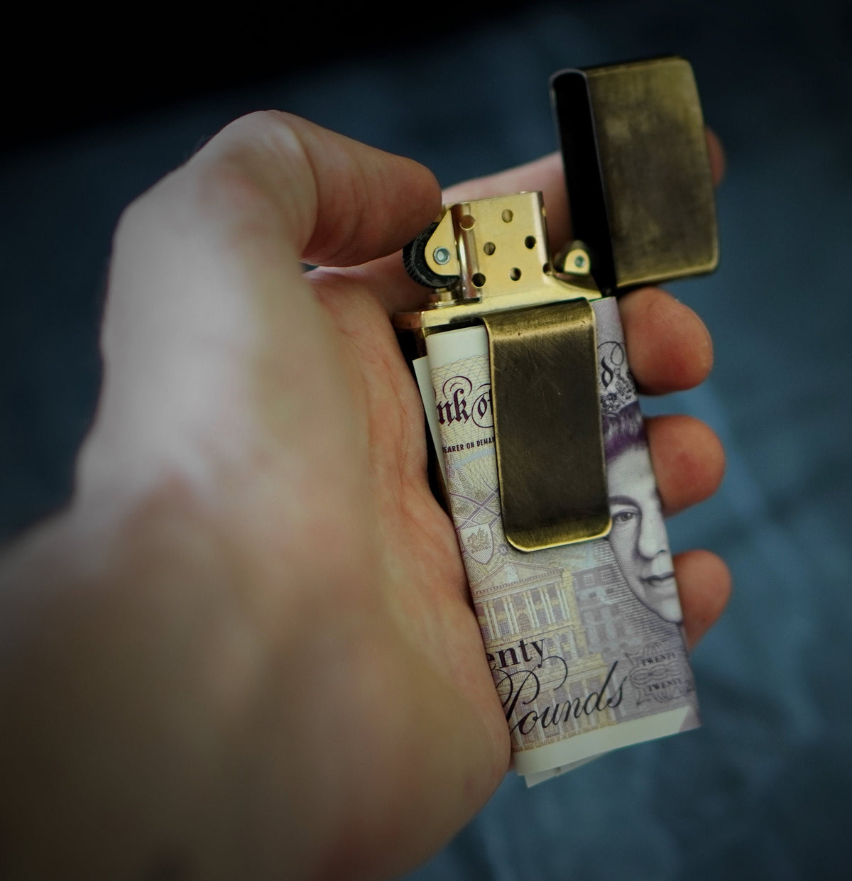 Customised Distressed Oxidised Style Vintage Worn Solid Brushed Brass Metal Zippo Lighter & Money Clip Wallet Accessory / EDC