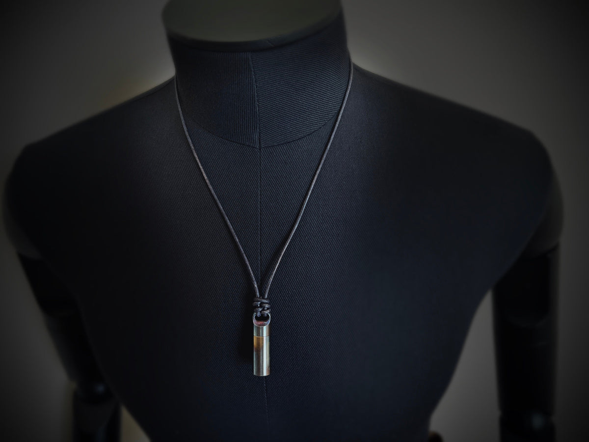 Rainbow Pearlescent Stainless Steel Small Pill Vial Shotgun Shell Capsule Stash Urn Pendant & Leather Cord Necklace / EDC / Everyday Carry