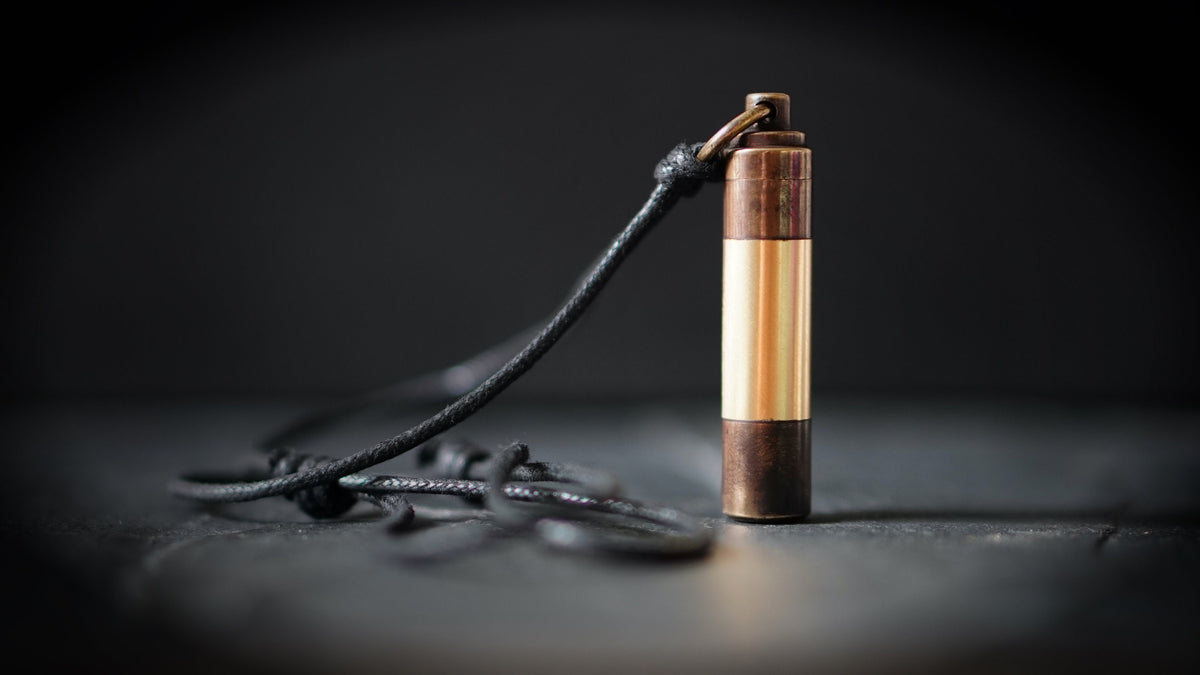 2-Tone High Contrast Brass Capsule Stash Vial Pendant Necklace / EDC / Ashes / Memorial
