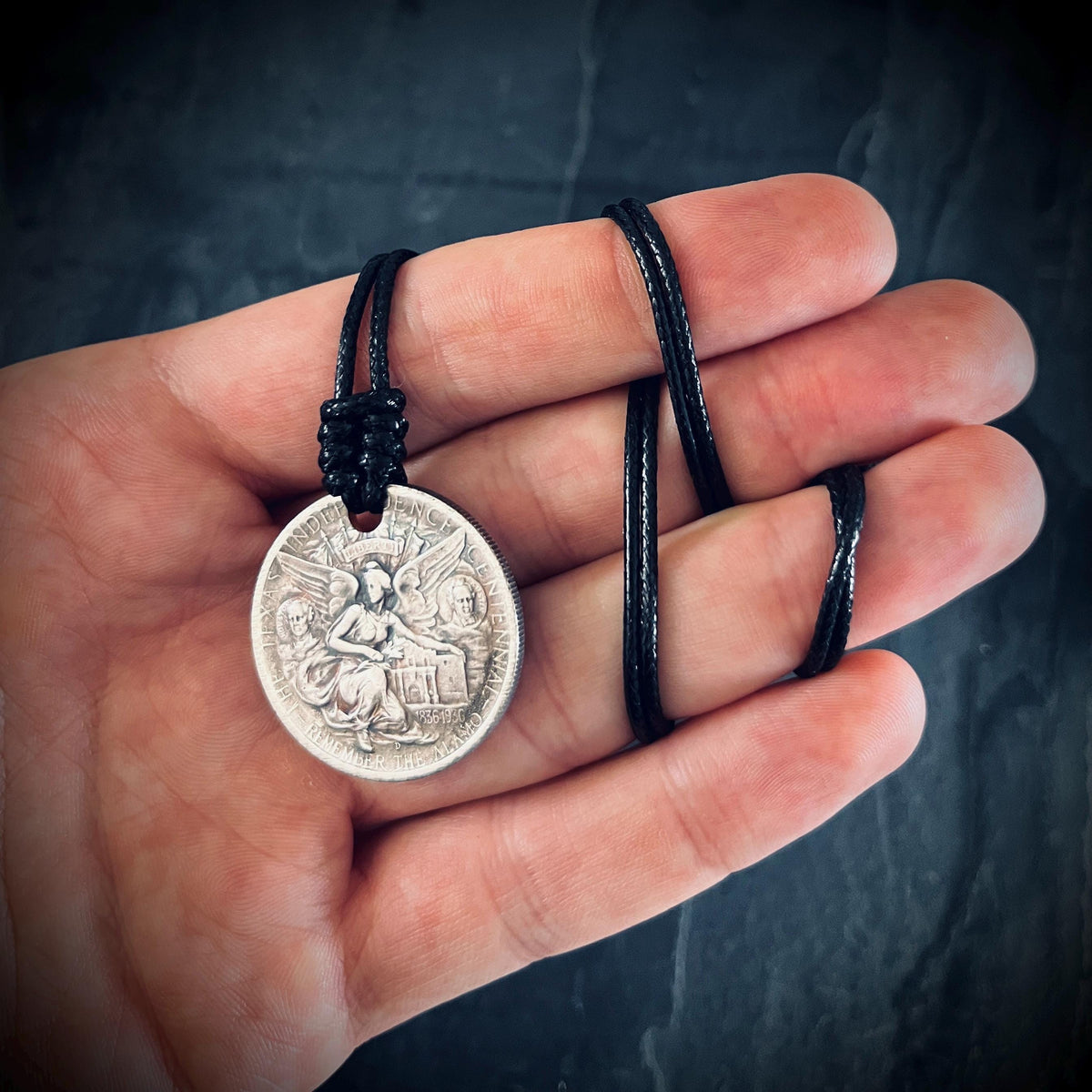Ornate Rustic Silver Angel Medallion Pendant with Black Adjustable Cord Necklace