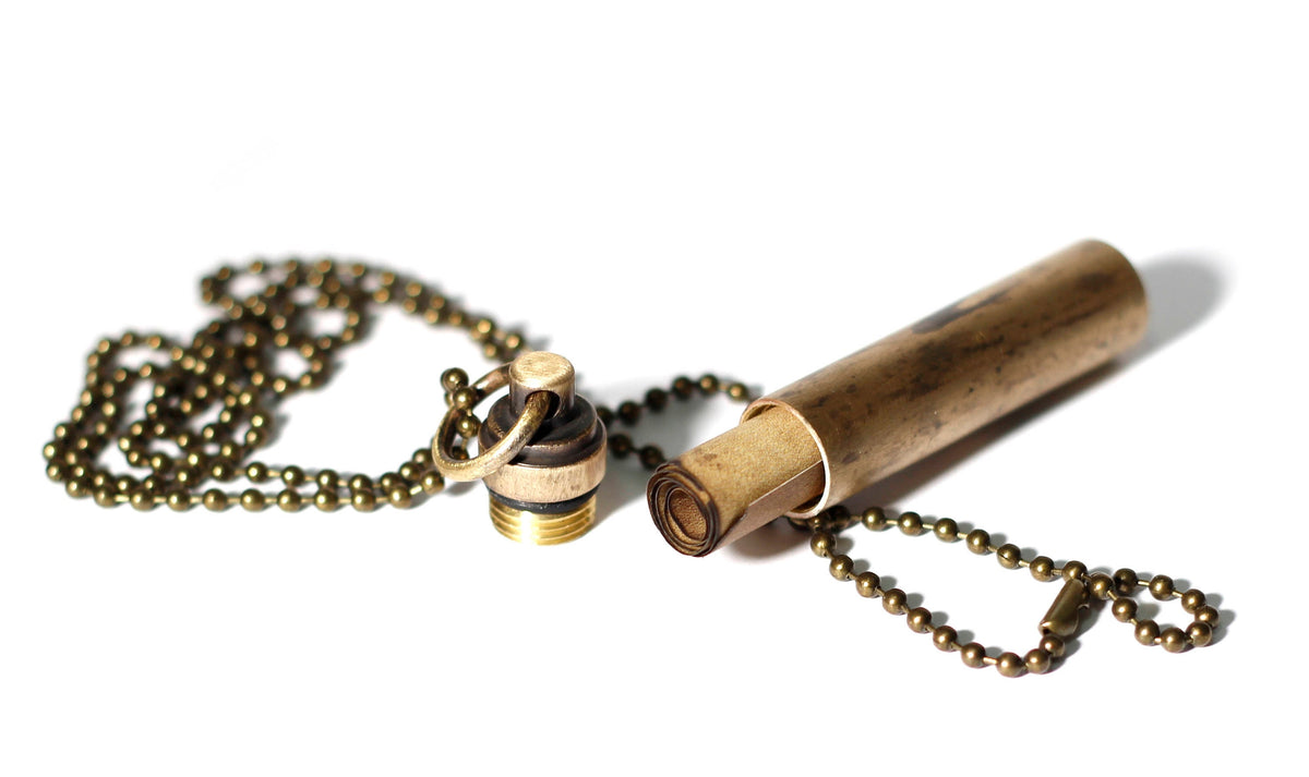 Distressed Solid Brass Vial Necklace, Stash Capsule Container Tube Pendant