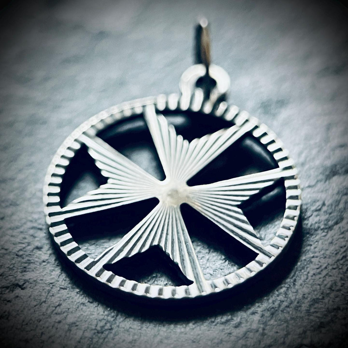 Small Oxidised Sterling Silver Decorative Maltese Cross Pendant – Rustic Crucifix Charm with Engravings