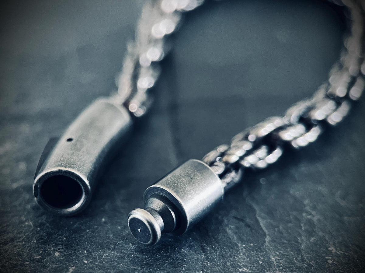 Oxidized Stainless Steel Rope Chain Bracelet: Chunky Blackened Silver, Mens Rustic Style