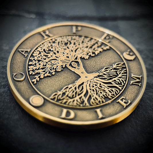 Lucky Ornate Carpe Diem Memento Mori Double Sided Tree of Life Coin | Accessory | Anxiety Relief | Fidget | Everyday Carry | Spirituality