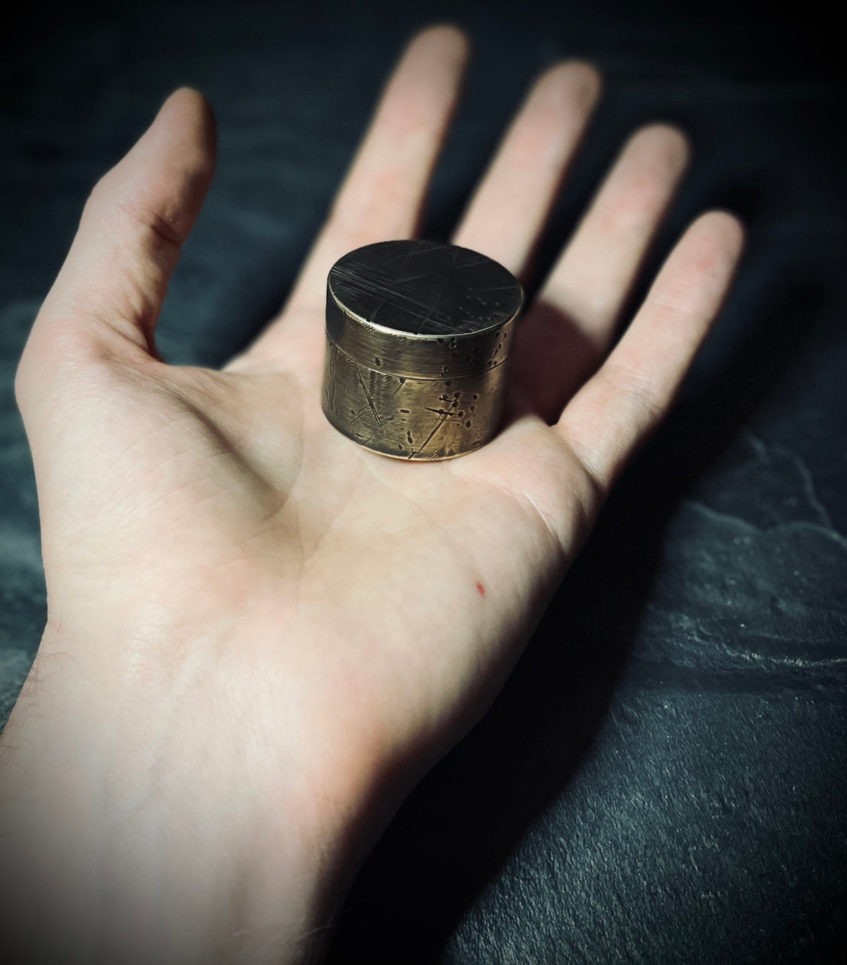 Custom Distressed Solid Brass Vintage Pill Bottle Stash Capsule Container / Survival EDC / Matchbox / Medication / Medicine / Snuff Box