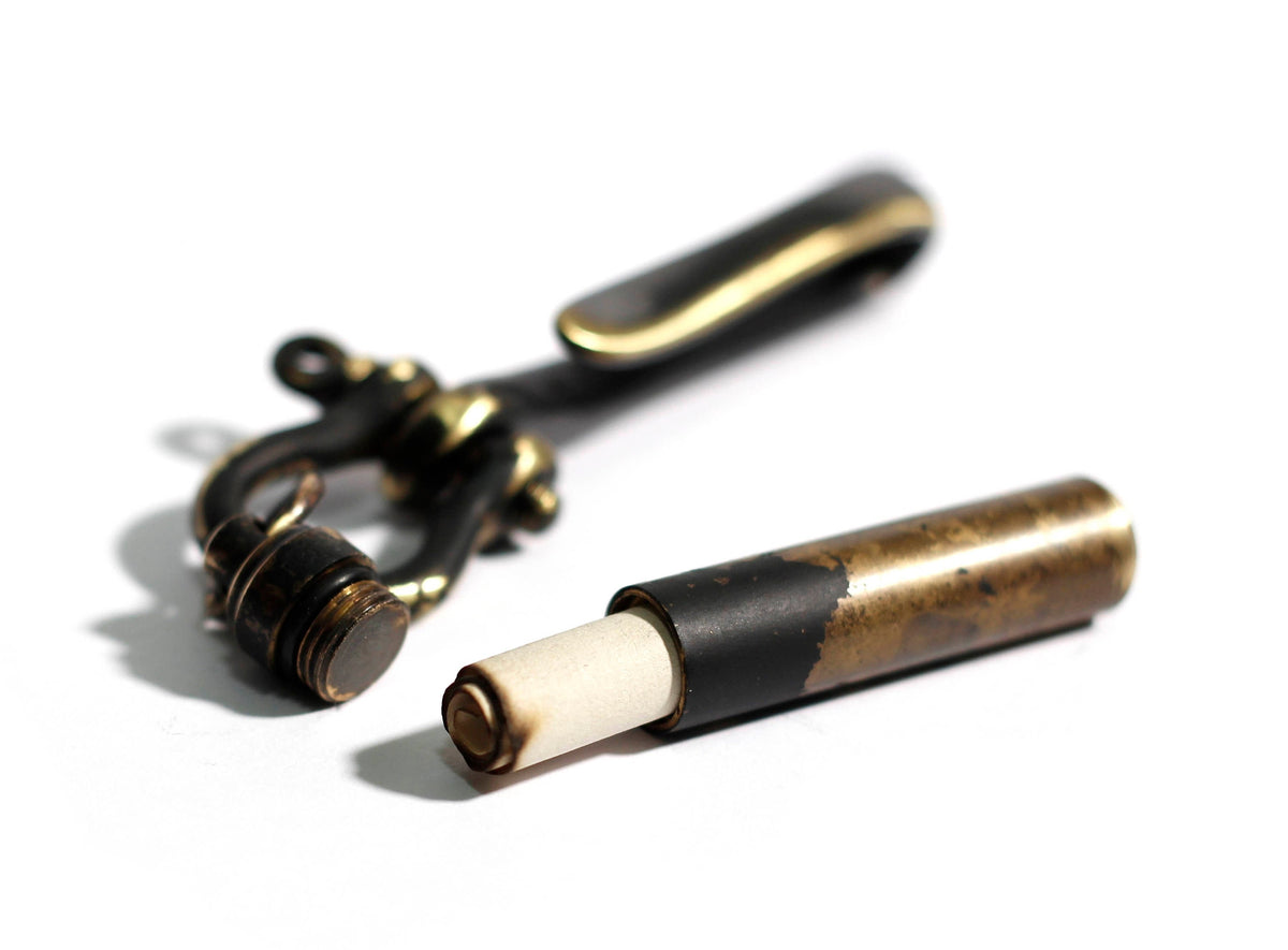 Distressed Blackened Solid Brass Belt Fish Hook Stash Capsule Pendant Accessory / Keychain / EDC / Key Ring / Mens Accessories
