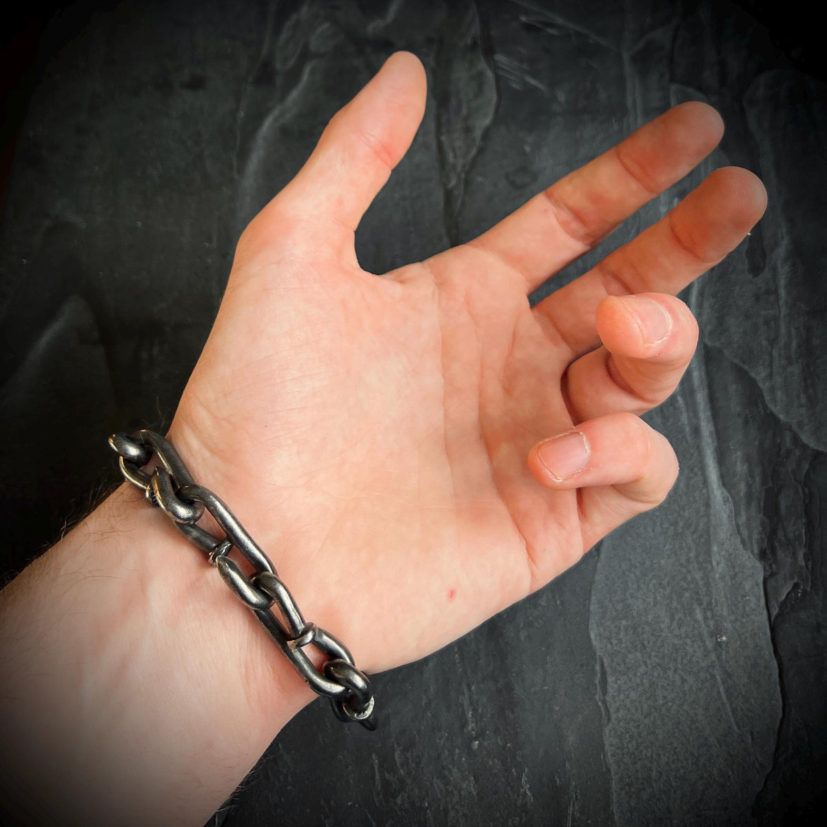 Rustic Oxidized Blackened Stainless Steel Nail Link Chunky Chain Bracelet