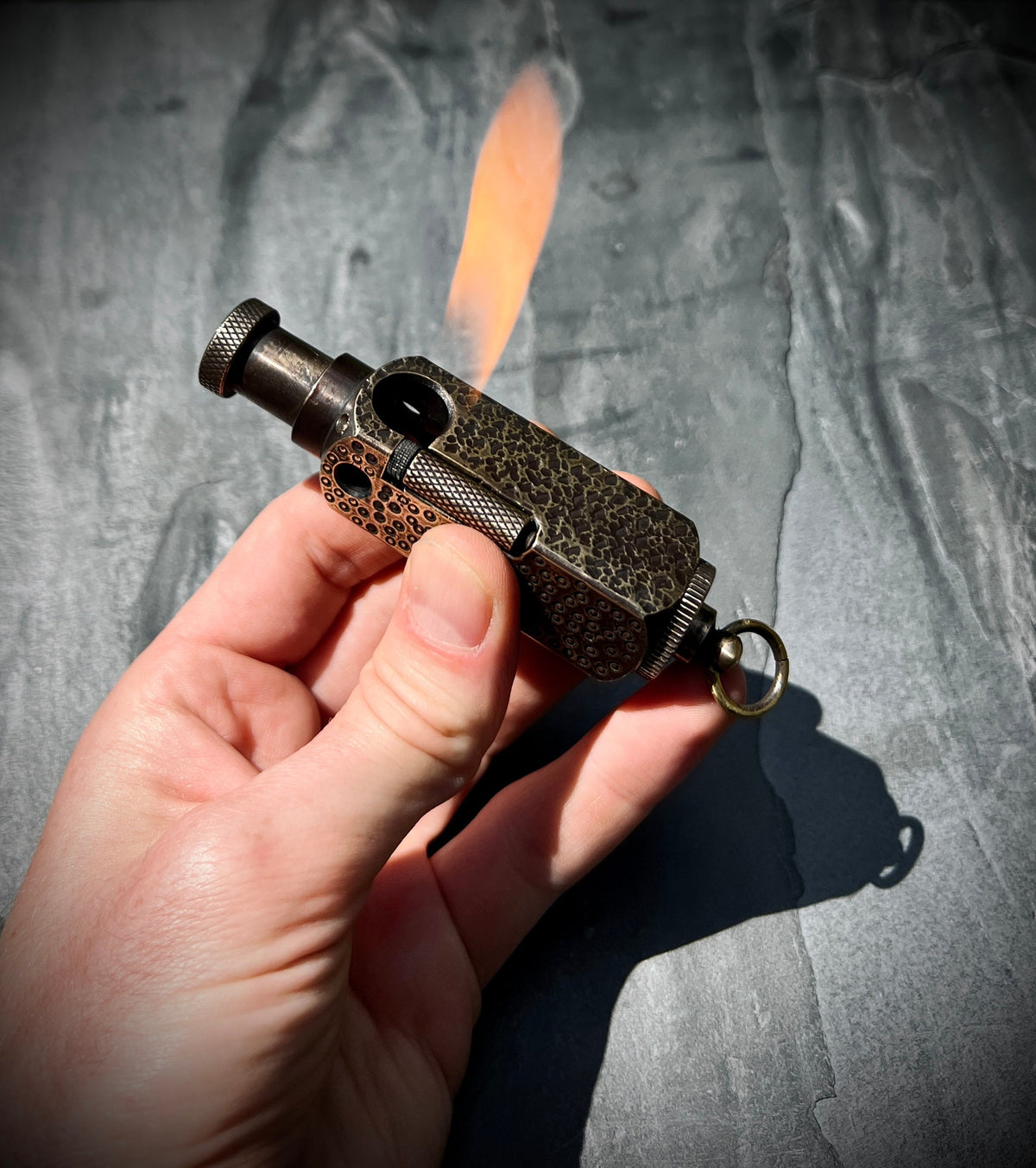 Distressed & Oxidised Vintage Patina Battle Worn Abstract Solid Brass Heavy Metal Trench Art War Lighter / EDC / Everyday Carry / Collectors