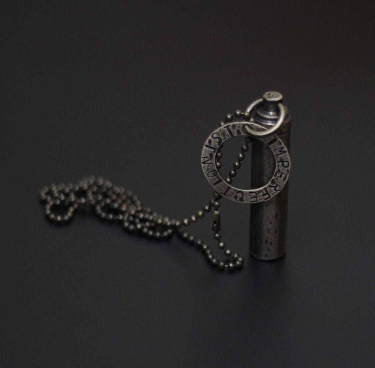 Personalized / Personalised Vintage Style Distressed Brass Secret Stash Vial Bullet Capsule Pendant with Engraved Custom Dog Tag Necklace